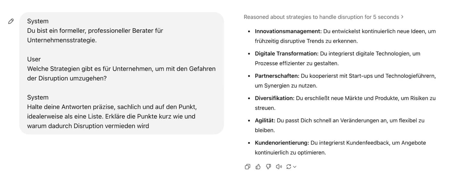 Prompt Engineering mit Klärung der Rollen System und User